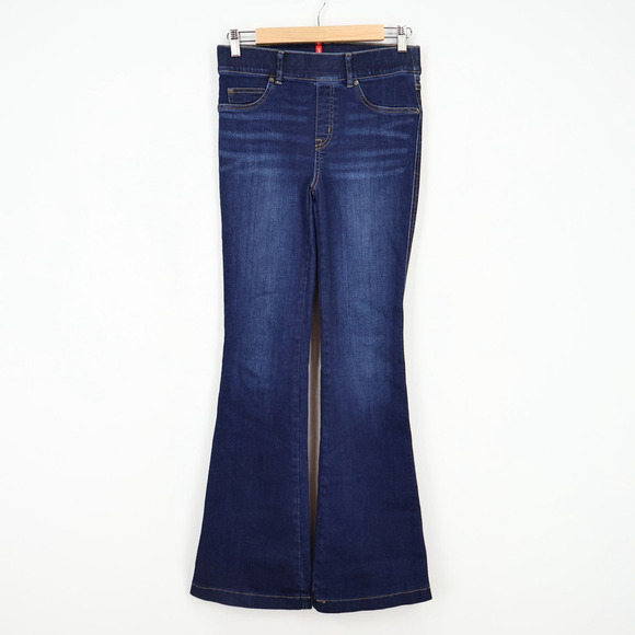 SPANX Flare Jeans Midnight Shade Blue Wash Pull On Stretch Jeans Size Small - Picture 2 of 8